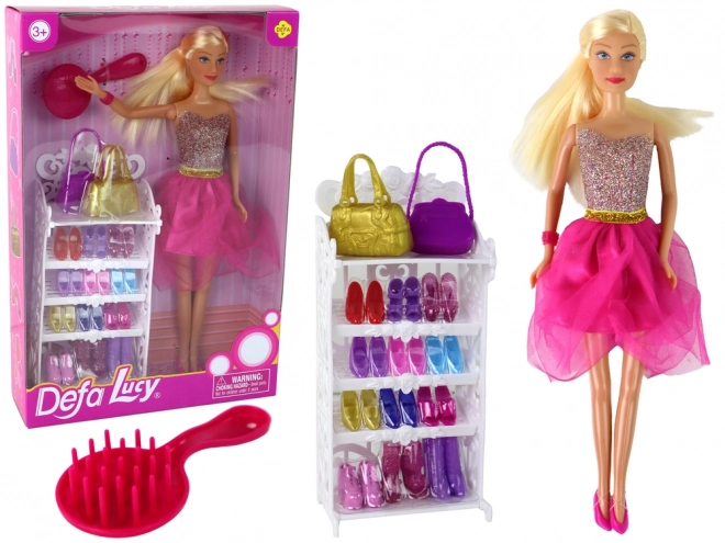 Puppe Lucy in rosa Glitzerkleid mit Schuh-Set