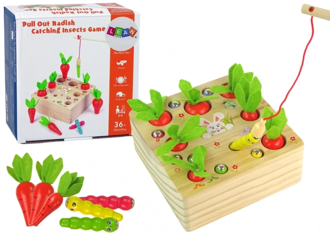 Holzlernspiel mit Karotten und Würmchen mit magnetischer Angel