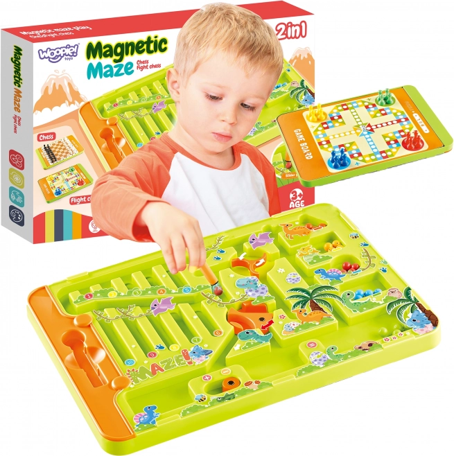 WOOPIE Magnetisches Labyrinth 2-in-1 Spiel Mensch ärgere dich nicht