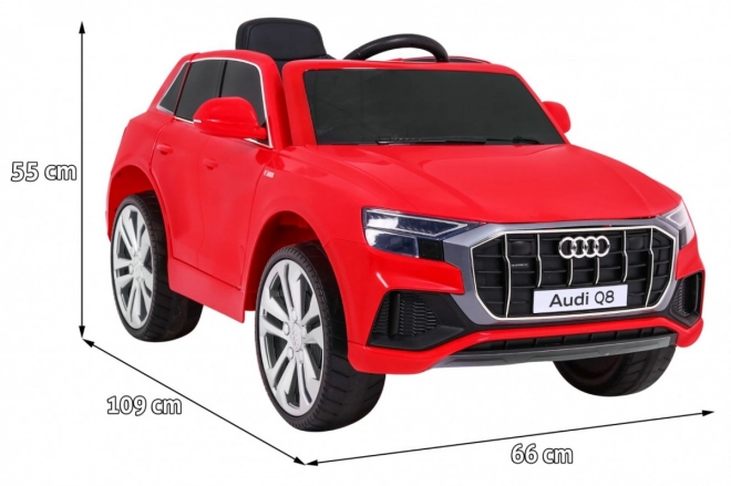 Audi Q8 Hebezeug für Kinder Batterie Rot + Fernbedienung + EVA + Langsamer Start + MP3 USB + LED-Diode