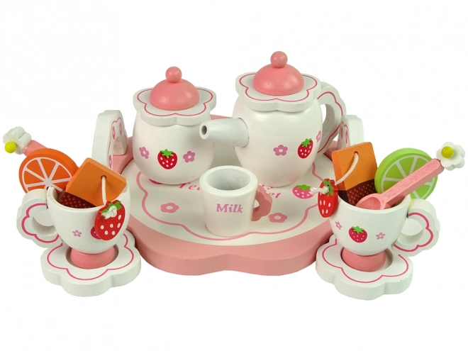 Holztee-Set für Kinder mit rosa Blumenmotiv