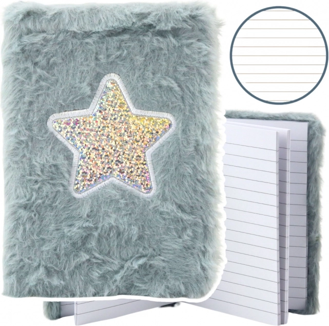Plüsch Notizblock mit glitzerndem Stern grau A6