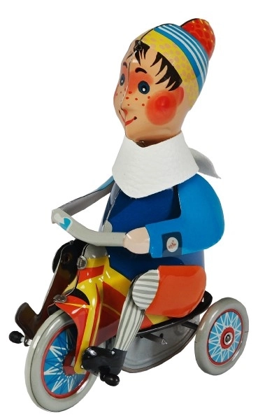 Junge auf einem Dreirad mit Schlüssel Metall 15 cm in der Box Kovap