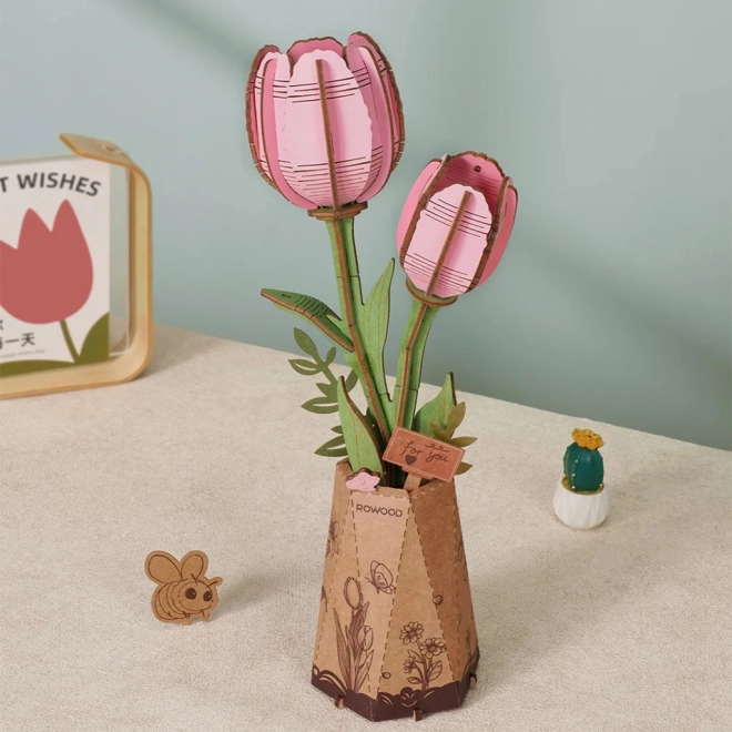 3D Holzpuzzle Rosa Tulpe