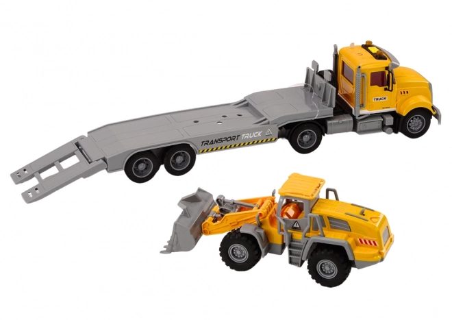 Gelber Lastwagen mit Bagger, Licht und Geräusche