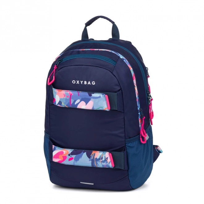 Schüler-Rucksack und Etui OXY Sport Flowers Blau