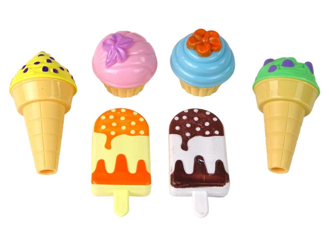 Sechs bunte Eiskugeln