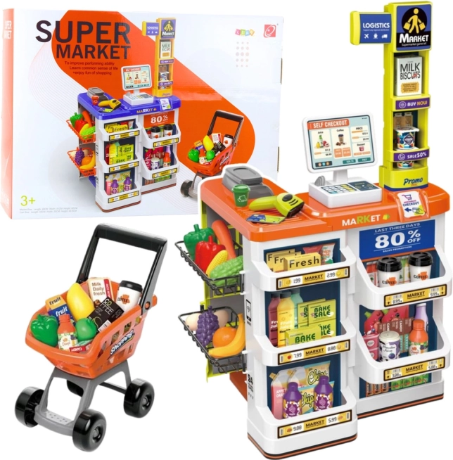 Kinderladen mit Kasse und Wagen – Supermarkt-Set 60 Teile