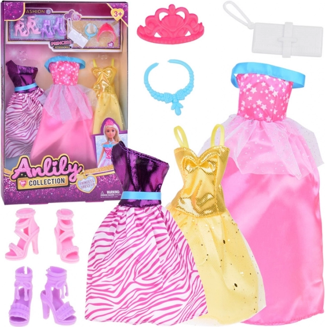 Set moderner Puppenkleidung Kleider und Accessoires
