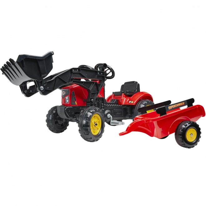 FALK Traktor Trettraktor 2030M Roter Supercharger Pedallader mit Anhänger