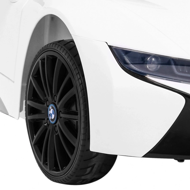 BMW I8 Lift Batterieauto Weiß + Fernbedienung + langsamer Start + 3-Punkt-Gurte + MP3 USB + LED-Diode
