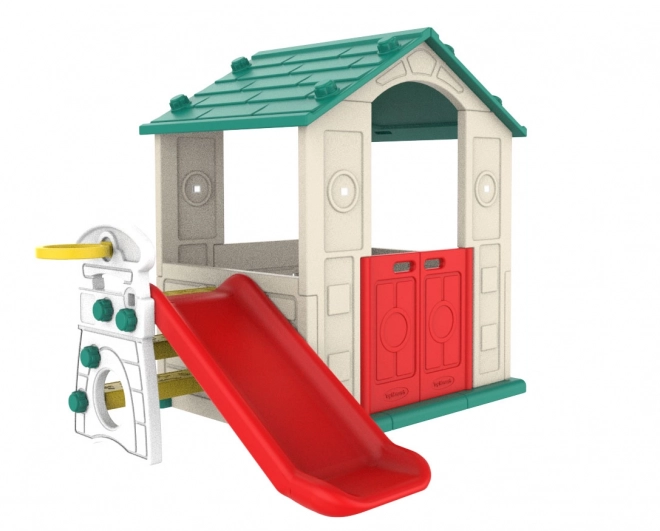 Gartenhäuschen für Kinder mit Rutsche und Basketball
