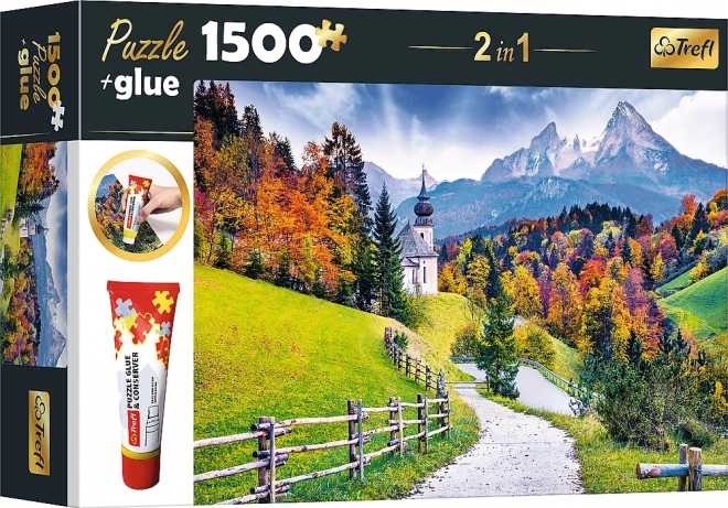 Trefl 2-in-1 Puzzle-Set Maria Gern Kirche, Bayern 1500 Teile mit Kleber