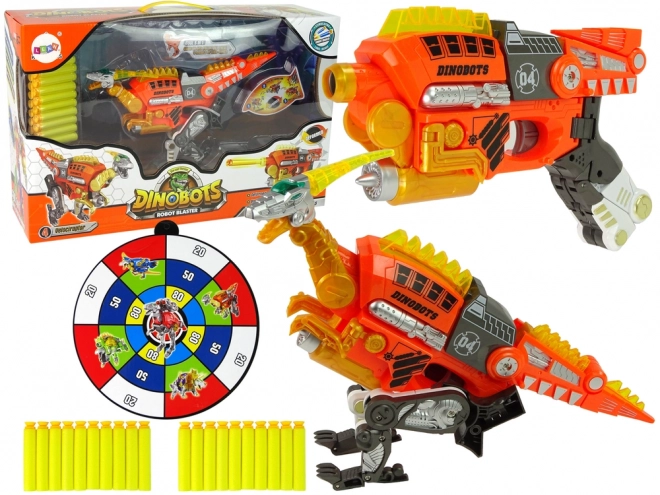 2-in-1 Dinobot Dinosaurier Pistole Orange Velociraptor mit Zielscheibe