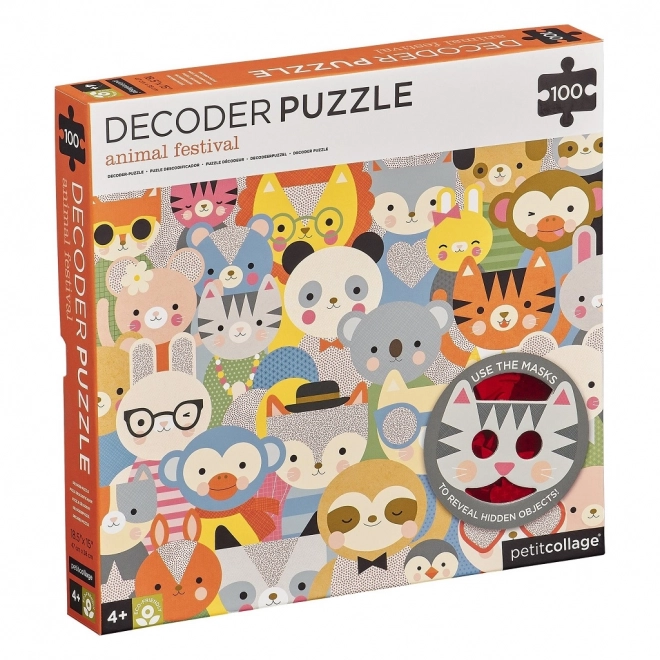 Petit Collage Tiere Puzzle mit 3D-Brille