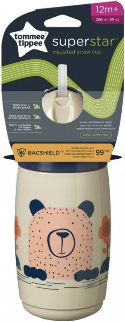 Tommee Tippee isolierter Becher mit Strohhalm 266 ml grau