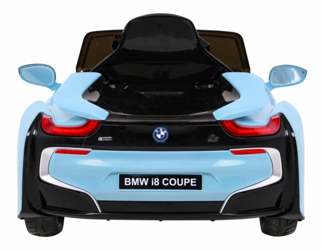 BMW I8 Lift Batterie Auto Blau + Fernsteuerung + langsamer Start + 3-Punkt-Gurte + MP3 USB + LED-Diode