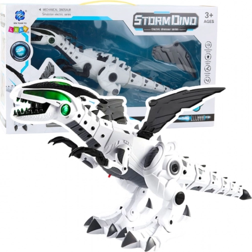 Robotischer Dinosaurier mit beweglichen Flügeln, Lichtern und Geräuschen – Weiß