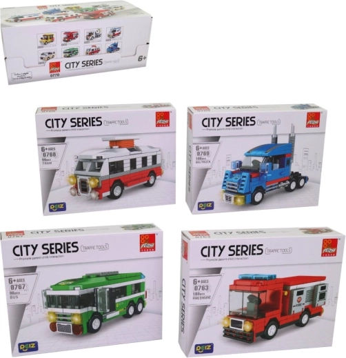 Baustein-Set Stadtfahrzeuge – Set mit 8 Modellen im Display-Box