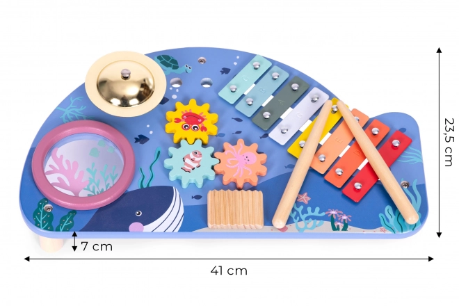 Musikinstrumenttisch mit Xylophon, Becken und Tamburin im Meeresthema von ECOTOYS