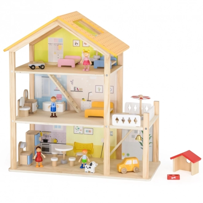 Großes Viga Puppenhaus mit Puppen und Zubehör