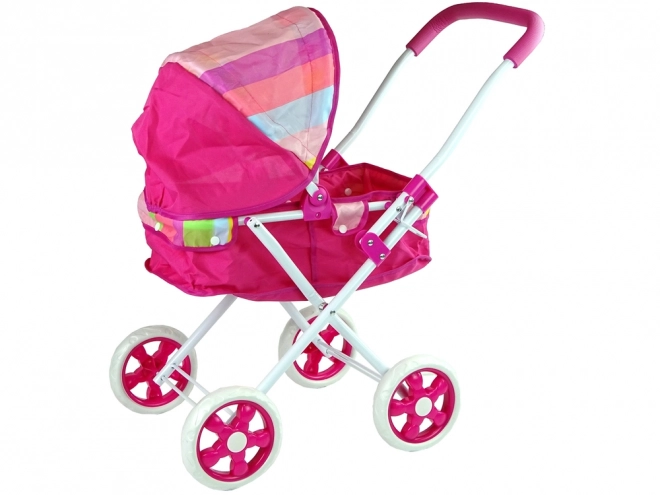 Puppenbuggy Rosa mit Bunt gestreiftem Verdeck