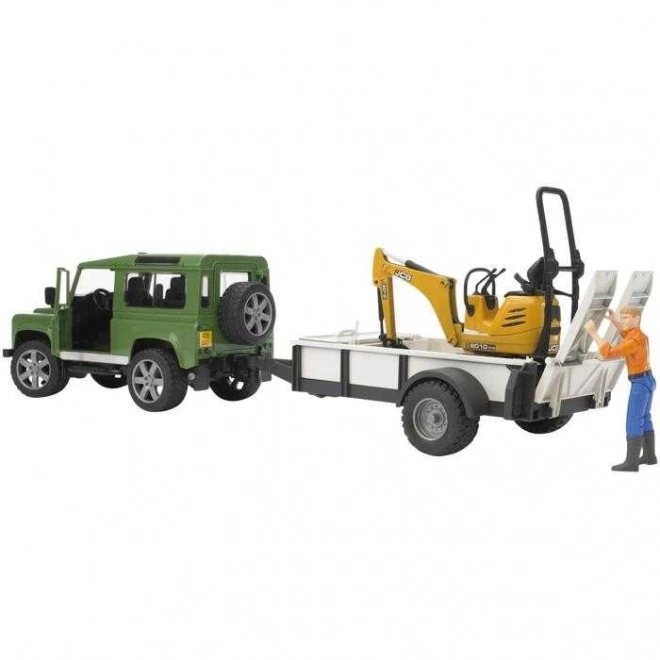 Bruder Land Rover mit Anhänger und JCB Minibagger