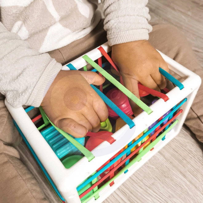 Bunte flexible WOOPIE Baby Sensorik-Würfel mit Formen-Sortierer