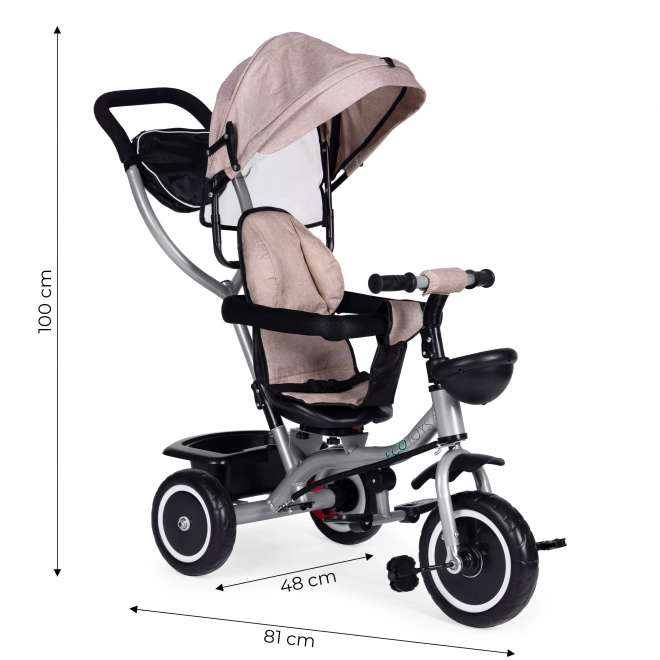 2-in-1 Dreirad-Kinderwagen mit drehbarem Sitz und faltbarem Verdeck in Beige