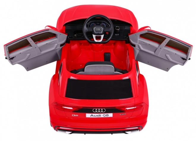 Audi Q8 Hebezeug für Kinder Batterie Rot + Fernbedienung + EVA + Langsamer Start + MP3 USB + LED-Diode