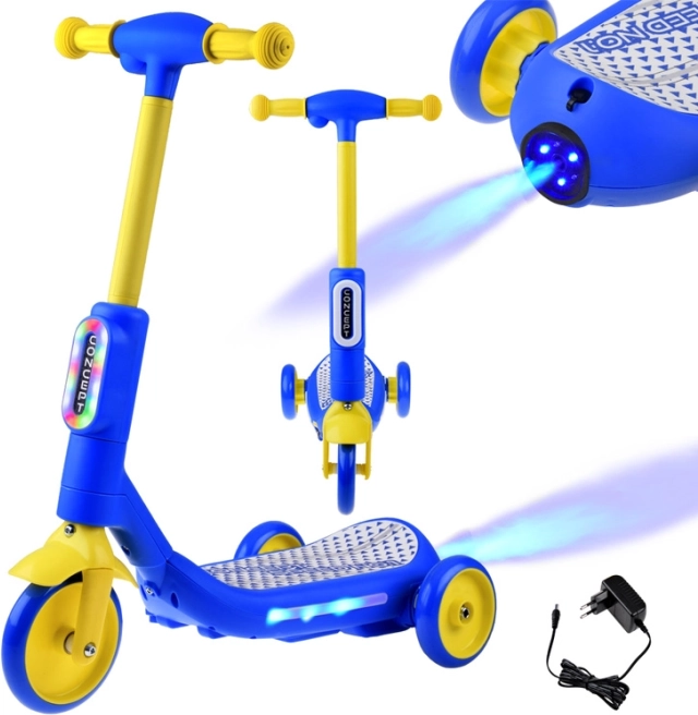 Elektrischer Dreirad-Kinderscooter mit LED-Lichtern und Dampfeffekt – Blau