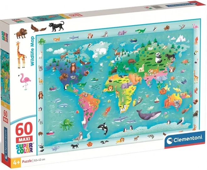 Clementoni Puzzle Weltkarte mit Tieren MAXI 60 Teile