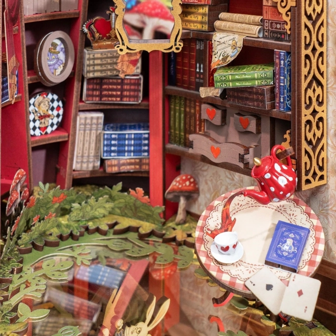 Buchstütze mit 3D-Diorama Reise ins Wunderland
