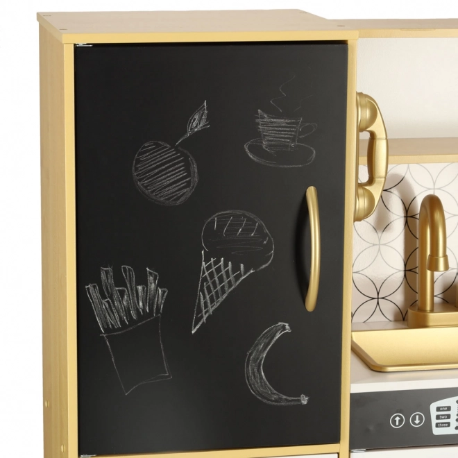 Kinderküche Holz mit Kühlschrank und Tafel Gold