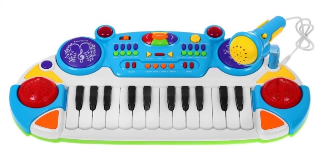 Blaues Musik-Set Keyboard + Trommeln + Mikrofon für Kinder ab 3 Jahren