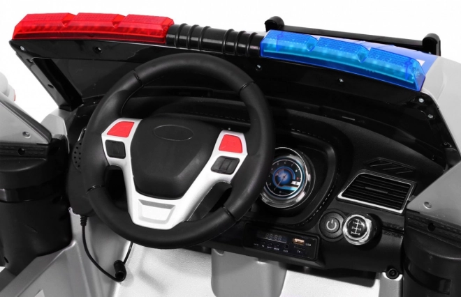 Kinder Polizei SUV Auto mit Batterie + Sirenen + Lichter + Megafon + Fernbedienung + langsamer Start + EVA + Aufkleber