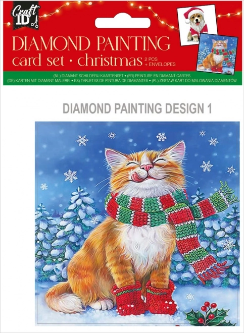 Weihnachtskarten Bastelset mit Diamantmalerei - Katze und Hund