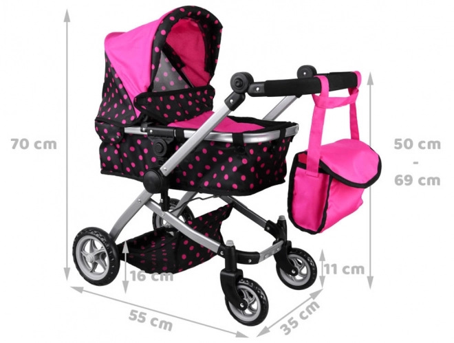 Multifunktionaler Puppenwagen 4-in-1 mit Wiege – Schwarz