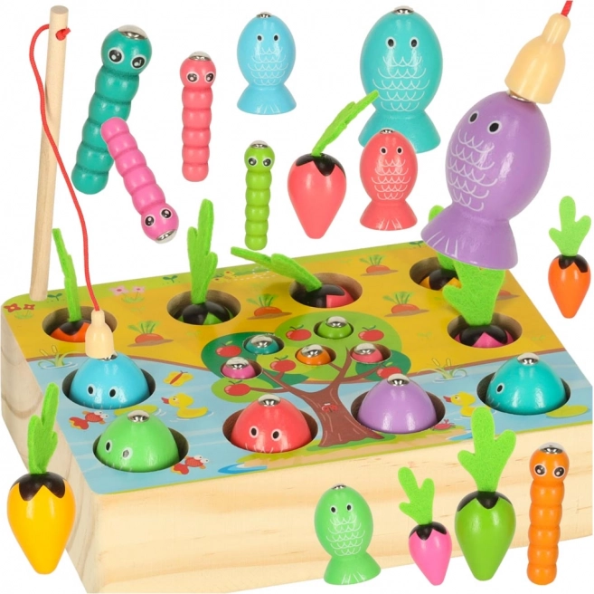 Holz-Montessori-Spiel – magnetisches Angeln, Würmchen und Möhrchen