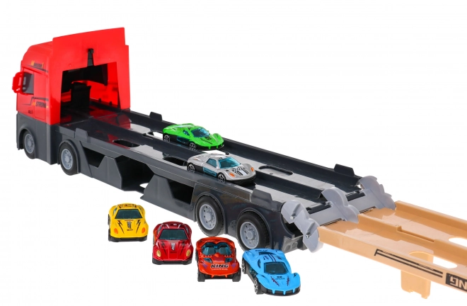 3-in-1 Truck mit Rampe und Spielzeugautos