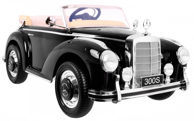 Mercedes Benz 300S Retro für Kinder Lack Schwarz + Fernbedienung + EVA + langsamer Start + LED MP3