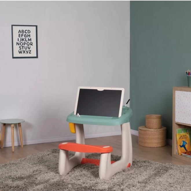 Smoby beidseitiger Kinderschreibtisch mit Sitzbank und Tafel 2-in-1 + 80 Zubehörteile