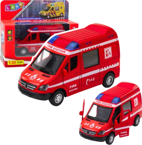 Metall-Feuerwehrauto 1:32 mit Aufziehmotor, Licht und Sound – rot