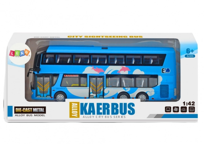 Blauer Doppeldecker-Reisebus 1:42 Metall mit Lichtern