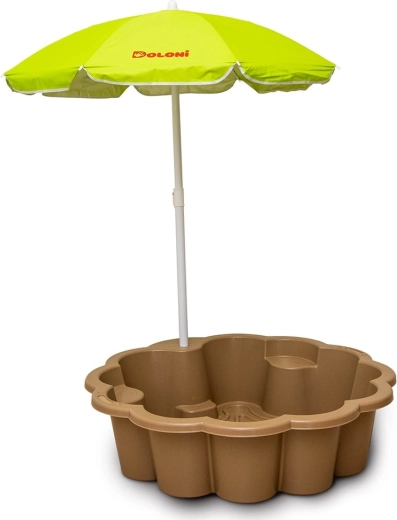 Sandkasten Blume EKO braun mit Sonnenschirm
