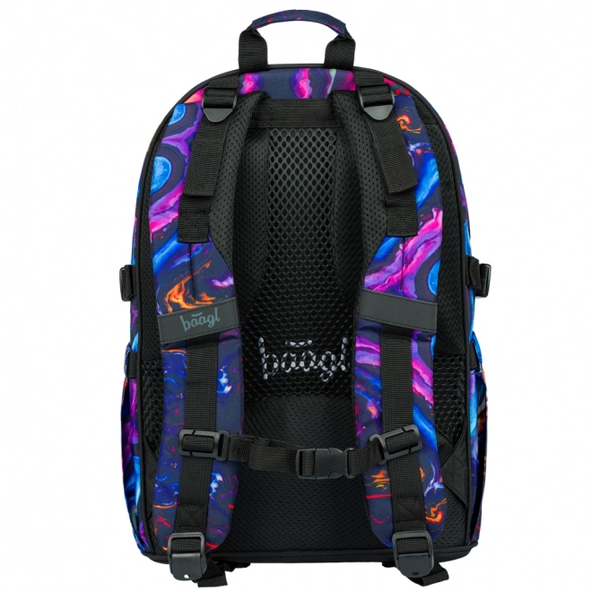 BAAGL Core Marble Schultaschen-Set: Rucksack, Federmäppchen, Beutel