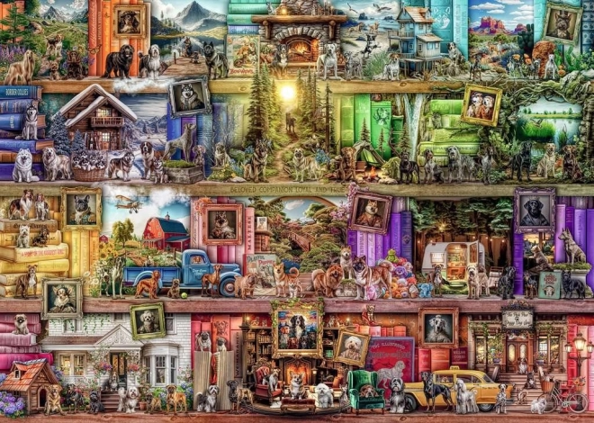 Puzzle 1000 Stück Hunde in der Bibliothek