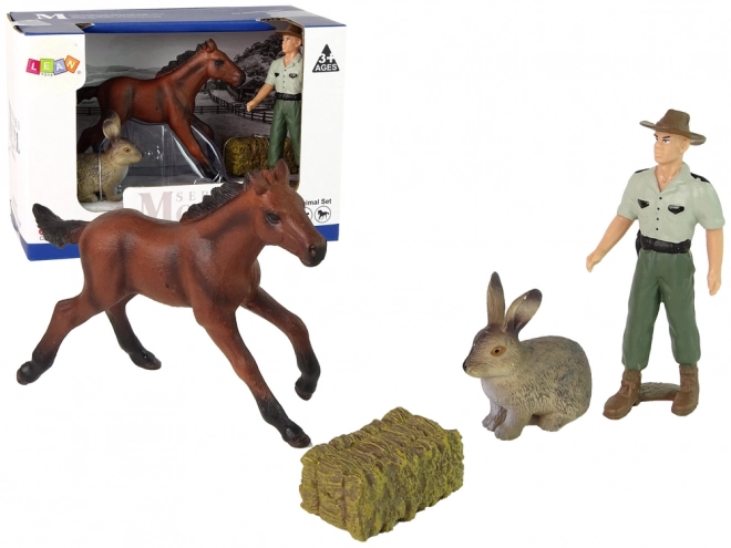 Tierfiguren Set: Pferd, Hase und Bauer