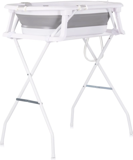 Chipolino klappbare Babybadewanne mit Unterlage und Ständer Malibu grau