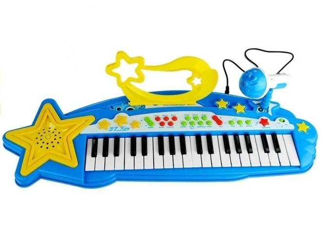 Großes Keyboard mit 37 Tasten MP3 & Mikrofon Blau für Jungen